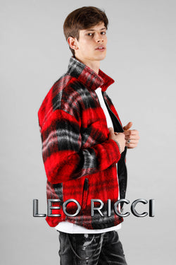 Red Flannel Winter Jacket for Men: Zip Up Warm Oversized Men's Shirt