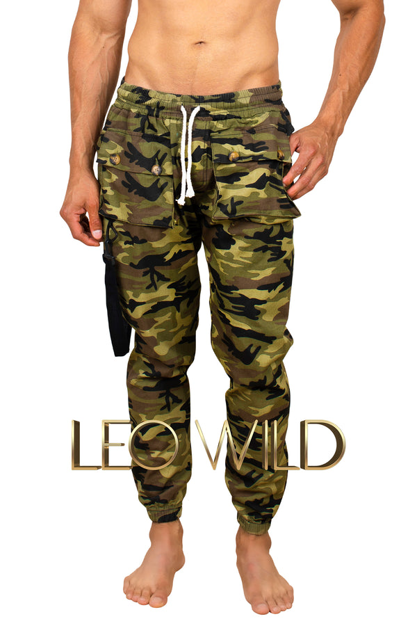 Men's Cargo Pants: Army Green Camouflage Print Joggers for Men