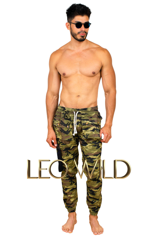 Men's Cargo Pants: Army Green Camouflage Print Joggers for Men