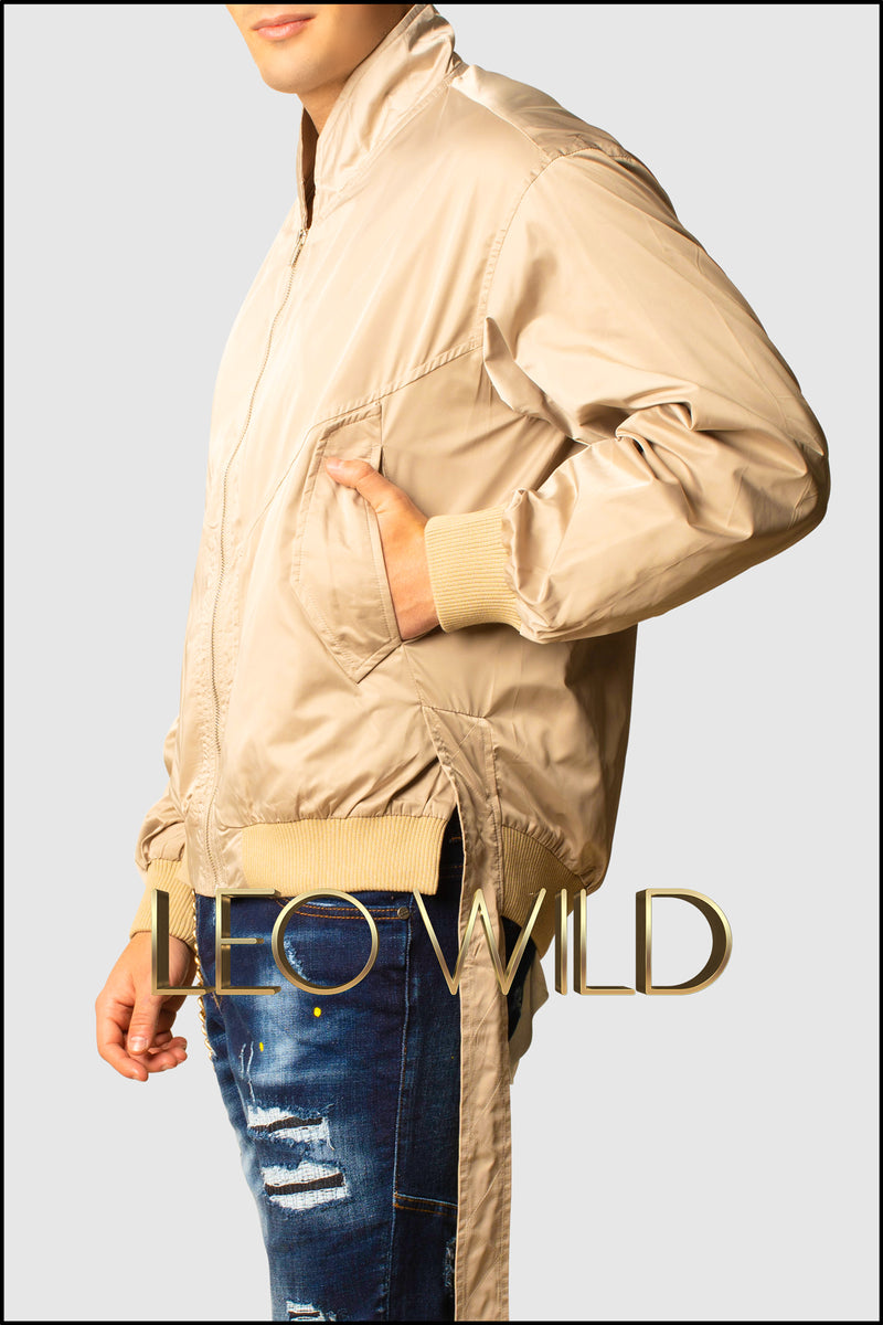 Camel Designer Bomber Jacket for Men - Cool bomber jacket for Men - Khaki Military Jacket for Men - Top Gun Jacket - Beige Satin Bomber Designer Jacket - High End Jacket for Men - Oversized Bomber Jacket for Men - Cool Stylish Menswear Online - Jackets for Men - Streetwear Jackets for Men - Hot Jackets for Men 