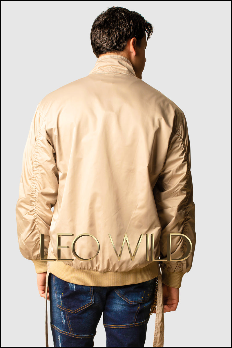 Camel Designer Bomber Jacket for Men - Cool bomber jacket for Men - Khaki Military Jacket for Men - Top Gun Jacket - Beige Satin Bomber Designer Jacket - High End Jacket for Men - Oversized Bomber Jacket for Men - Cool Stylish Menswear Online - Jackets for Men - Streetwear Jackets for Men - Hot Jackets for Men 