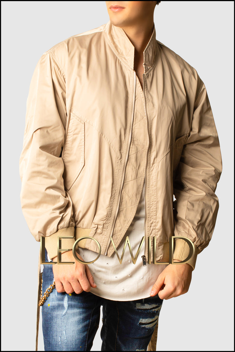 Camel Designer Bomber Jacket for Men - Cool bomber jacket for Men - Khaki Military Jacket for Men - Top Gun Jacket - Beige Satin Bomber Designer Jacket - High End Jacket for Men - Oversized Bomber Jacket for Men - Cool Stylish Menswear Online - Jackets for Men - Streetwear Jackets for Men - Hot Jackets for Men 