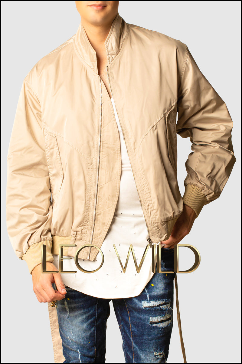 Camel Designer Bomber Jacket for Men - Cool bomber jacket for Men - Khaki Military Jacket for Men - Top Gun Jacket - Beige Satin Bomber Designer Jacket - High End Jacket for Men - Oversized Bomber Jacket for Men - Cool Stylish Menswear Online - Jackets for Men - Streetwear Jackets for Men - Hot Jackets for Men 