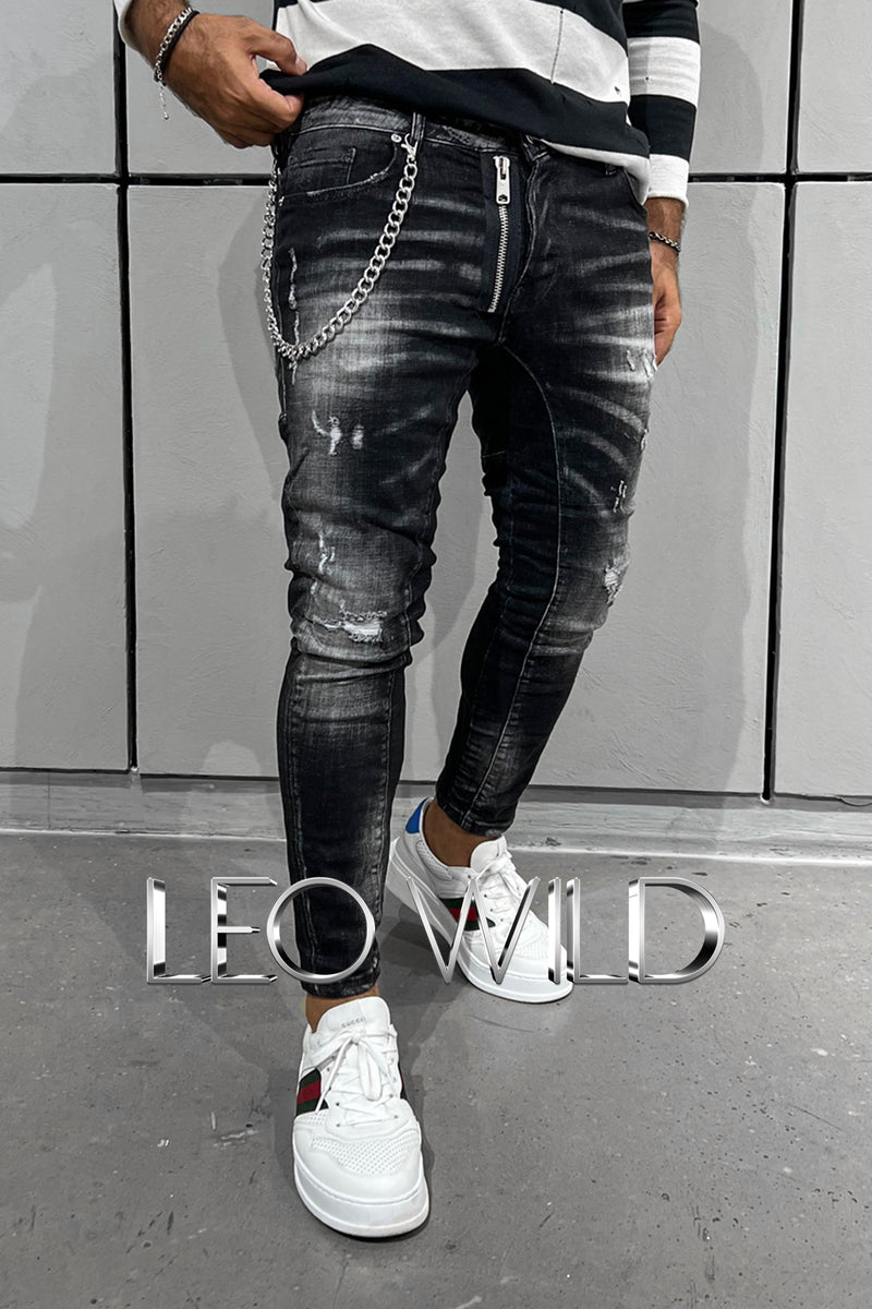 Men's Skinny Jeans: Black Distressed Skinny Designer Jeans for Men