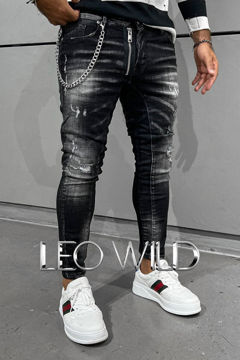 Men's Skinny Jeans: Black Distressed Skinny Designer Jeans for Men