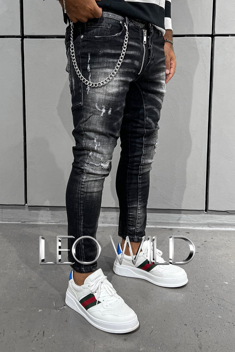 Men's Skinny Jeans: Black Distressed Skinny Designer Jeans for Men