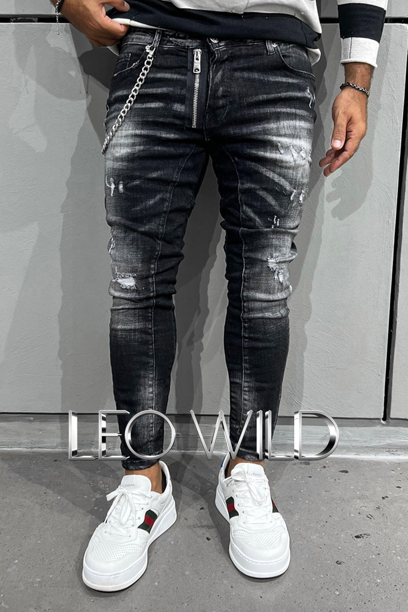 Men's Skinny Jeans: Black Distressed Skinny Designer Jeans for Men