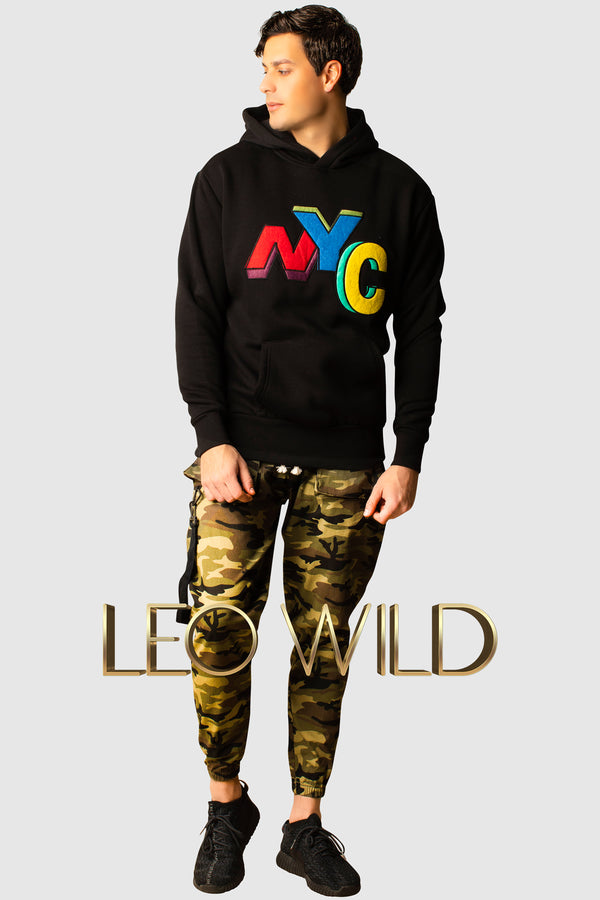 Oversized Hoodie For Men : Black Designer Embroidered Sweatshirt : LEO WILD luxury menswear : Designer cool embroidered hoodie for men in black : Soft and warm hoodie for men : NYC hoodie