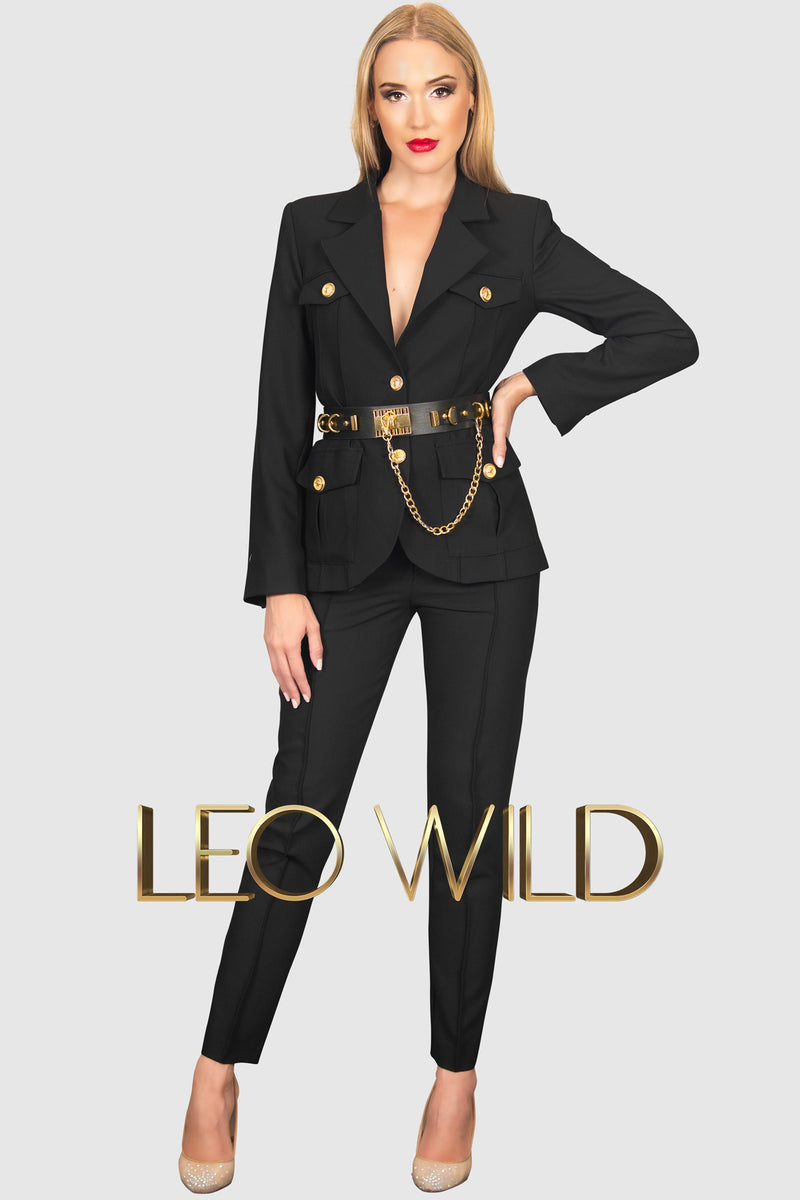 Black Two-Piece Power Pants Suit