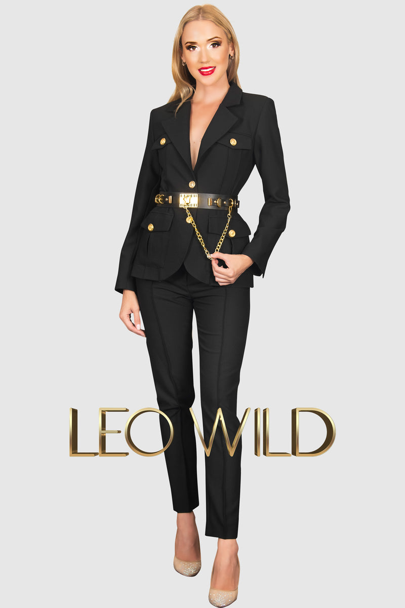 Black Two-Piece Power Pants Suit