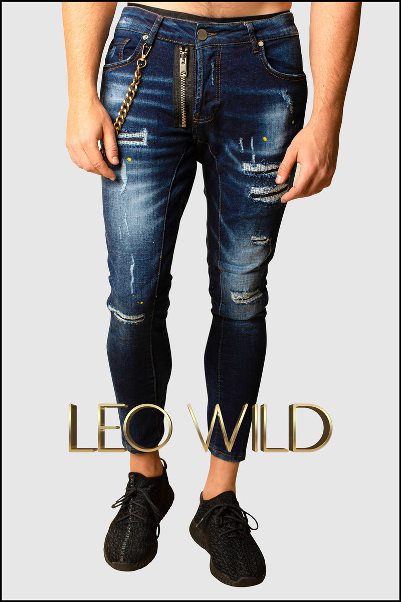 Distressed Blue Denim jeans for men - Skinny Jeans for Men - Blue Ripped Jeans for Men - Ripped Skinny Jeans for Men - Designer Blue Skinny Jeans - Streetwear Denim Jeans - Menswear Jeans Online - Cool Jeans for Men 