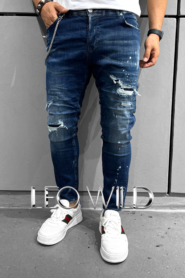 Skinny Jeans for Men: Blue Distressed Ripped Men's Denim Pants