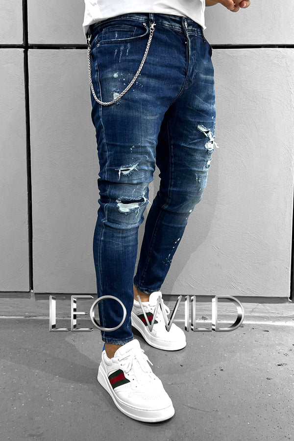 Skinny Jeans for Men: Blue Distressed Ripped Men's Denim Pants