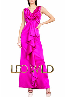 Long Cocktail Dress for Wedding: Pink Satin Formal Evening Gown