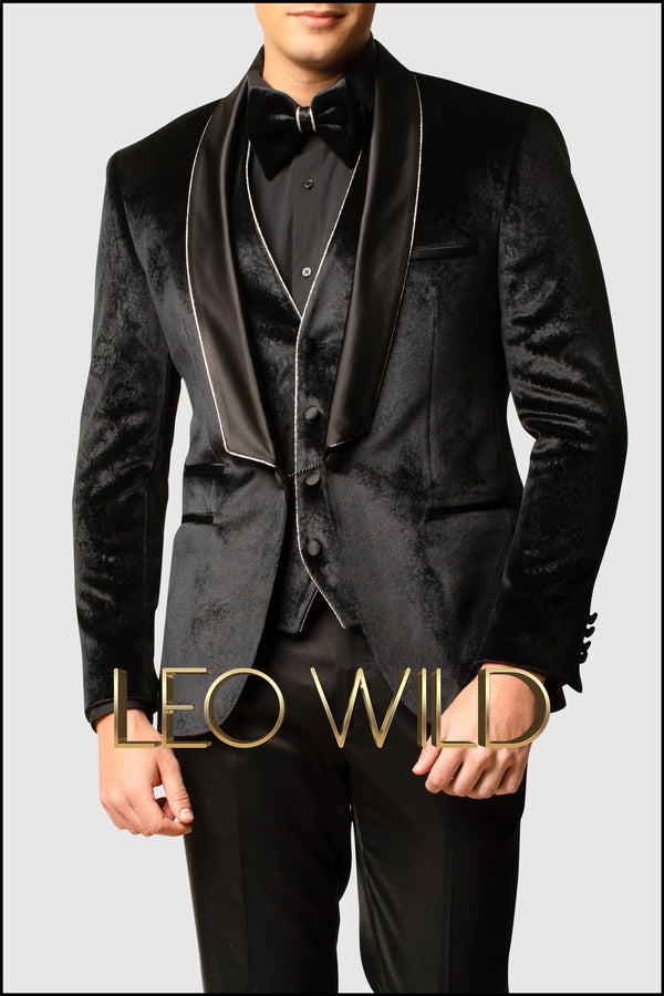 Men's Suit: Black Velvet 3 Pcs Luxury Tuxedo for Men