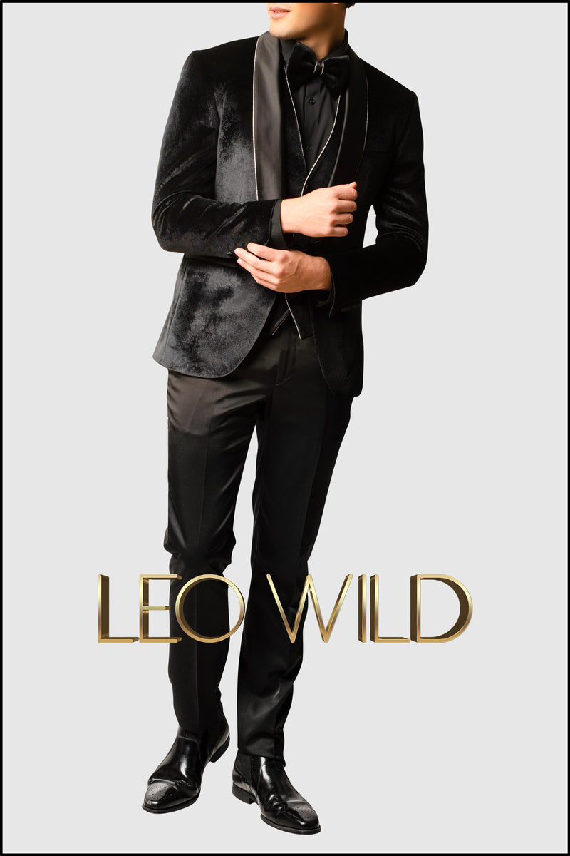 Men's Suit: Black Velvet 3 Pcs Luxury Tuxedo for Men