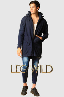 Men's Long Hooded Cardigan : Navy Full Zip Sweater for Men :  best mens full zip sweater : mens cardigan long : Streetwear cardigan