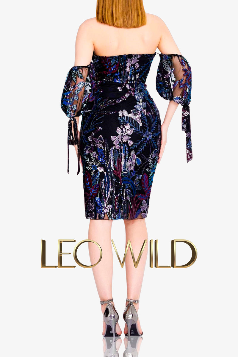 Black Cocktail Dress: Off-Shoulder Sequins Sexy Mini Cocktail Dress