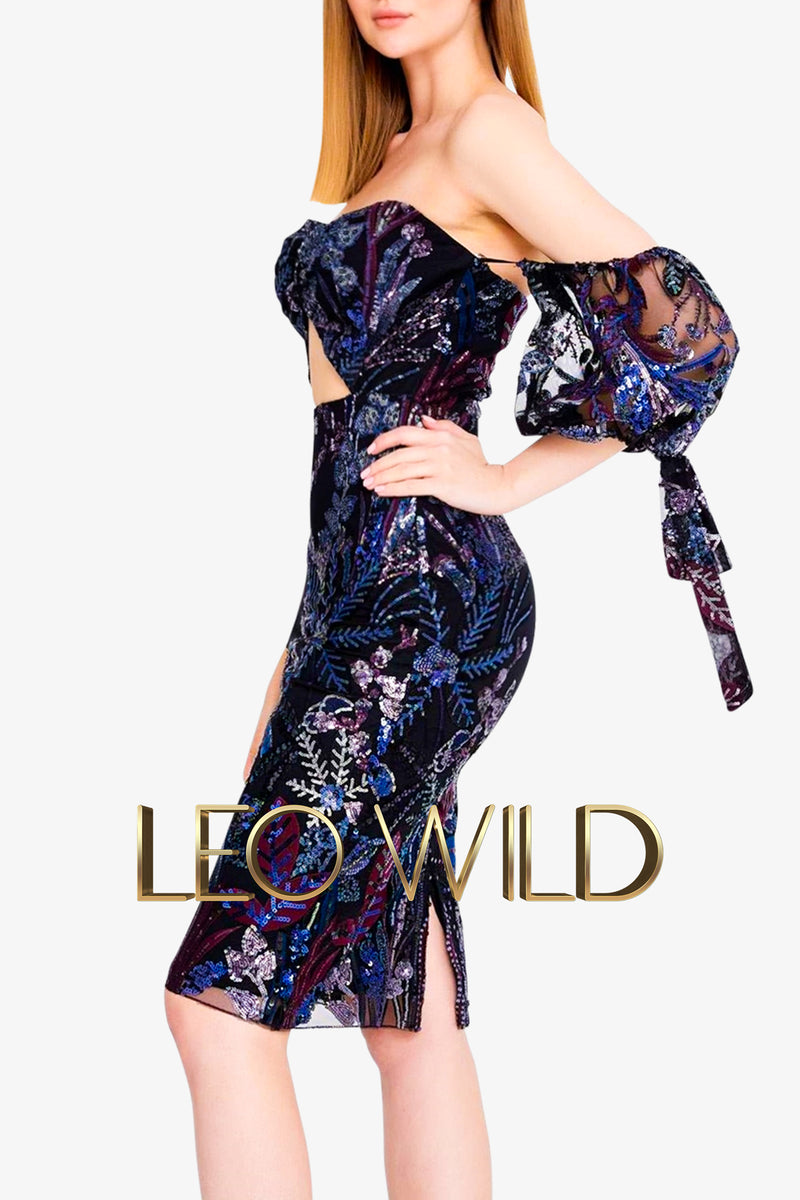 Black Cocktail Dress: Off-Shoulder Sequins Sexy Mini Cocktail Dress
