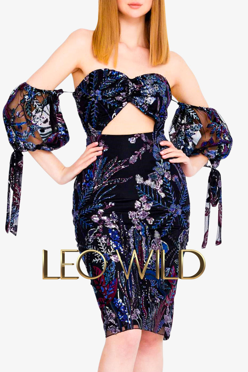 Black Cocktail Dress: Off-Shoulder Sequins Sexy Mini Cocktail Dress