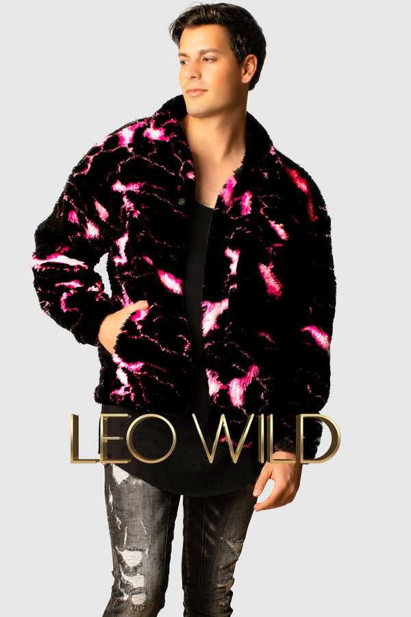 Furry Shirt Jacket for Men : Pink & Black Casual Going Out Jacket for Men : Cool Streetwear Designer Jacket 2022 : Los Angeles : California : Nice Going out Jacket for Men 