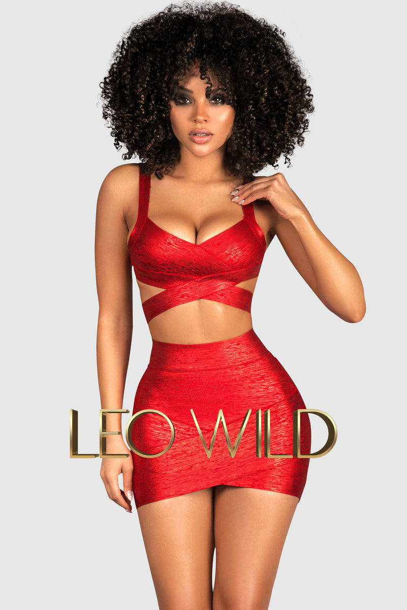 Red sexy bandage two-piece matching set