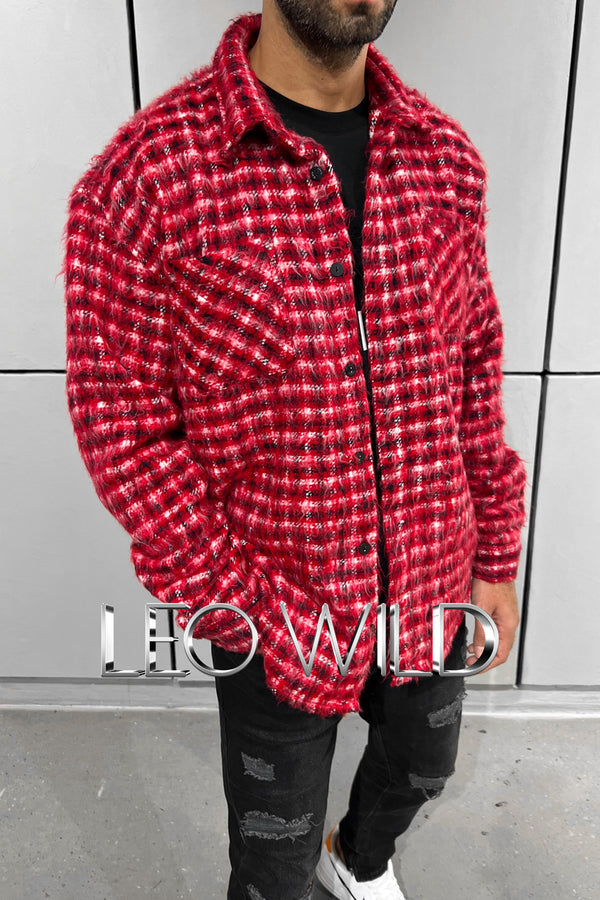 Red Flannel Shirt for Men: Warm Winter Textured Button Up