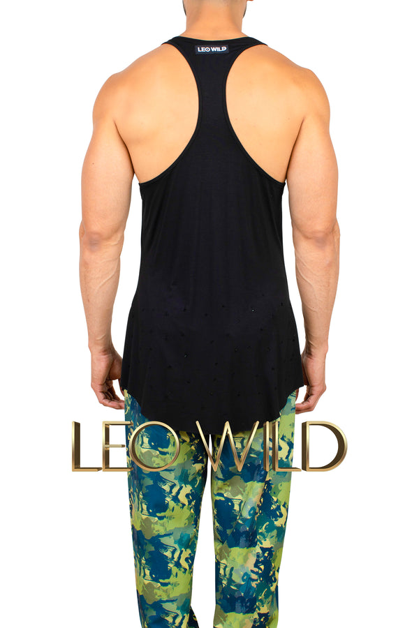 Men's Racer Back Tank Top: Black Modal Sexy Top for Men