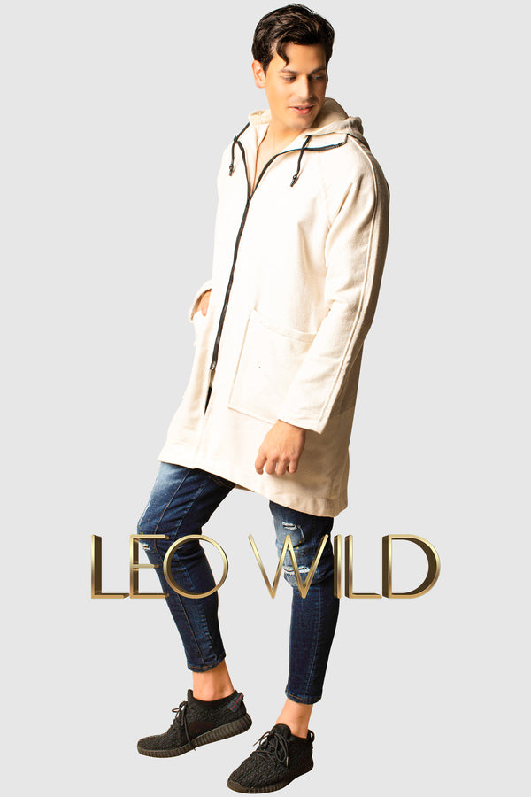 Men's Long Hooded Cardigan : White Full Zip Sweater for Men :  best mens full zip sweater : mens cardigan long : Streetwear cardigan