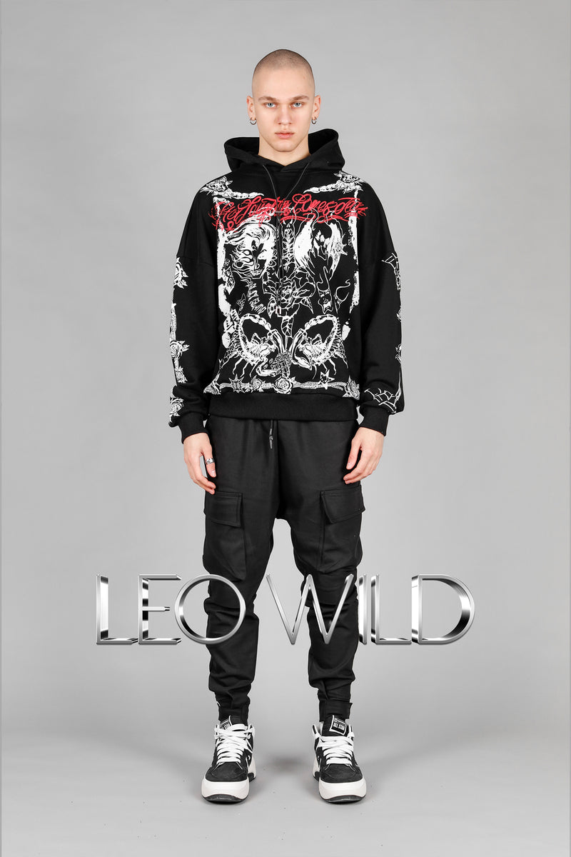 Black Graphic Hoodie for Men: Oversized Printed Men's Sweatshirt