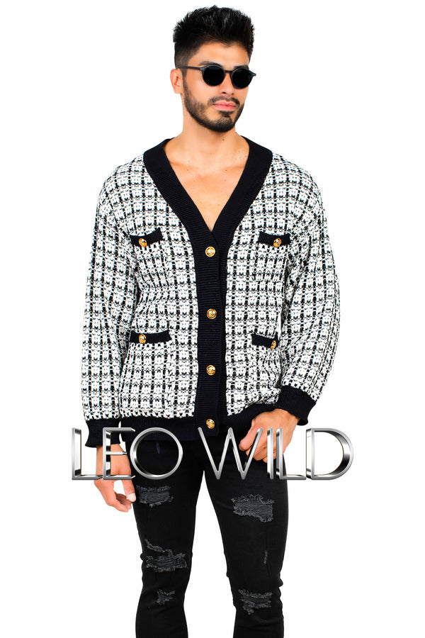 Black & White Oversized Stylish Men's Cardigan