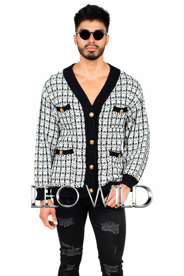 Black & White Oversized Stylish Men's Cardigan