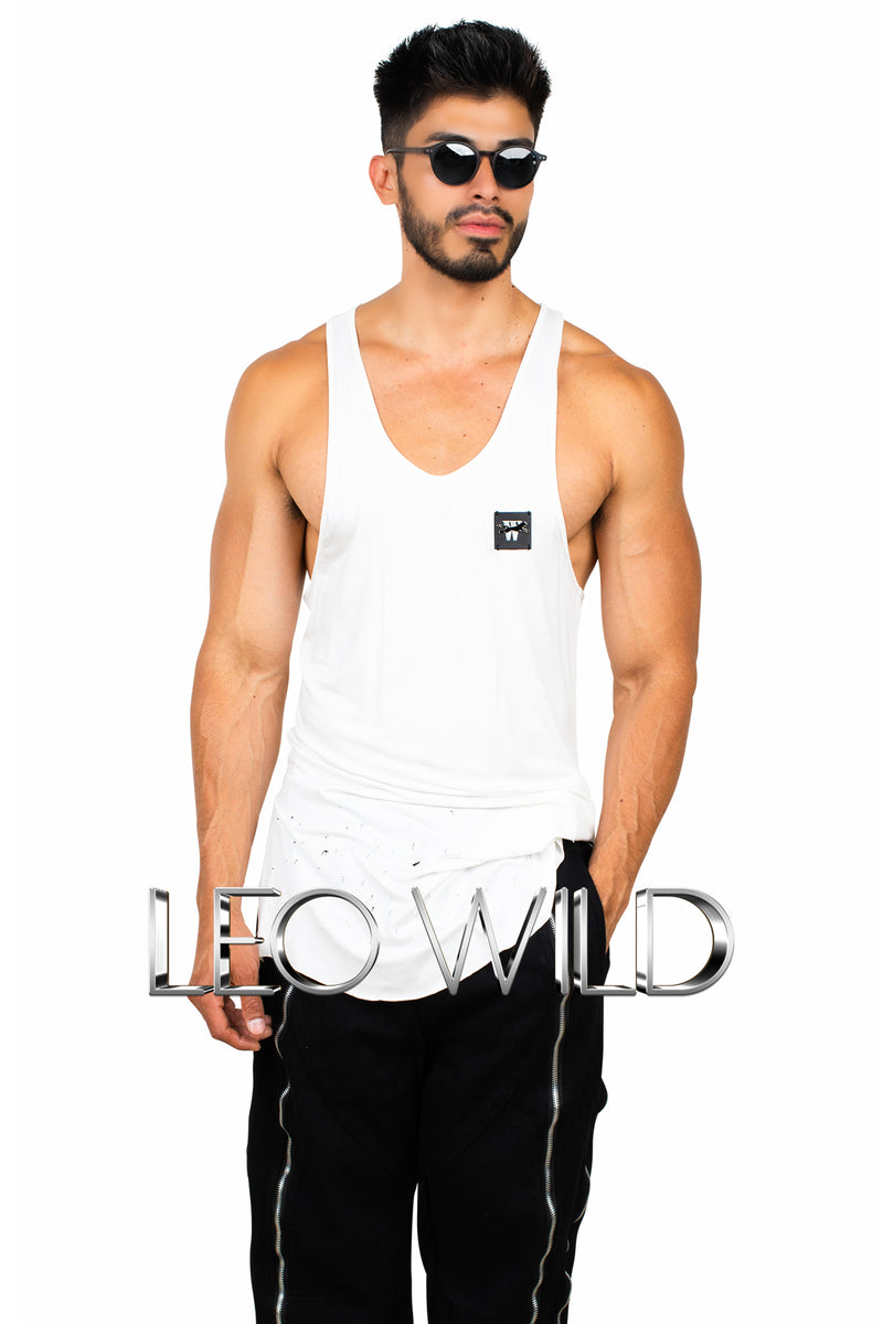 Men's Racer Back Tank Top: White Modal Sexy Top for Men