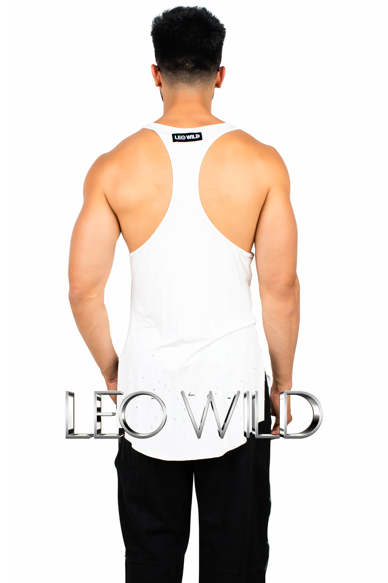 Men's Racer Back Tank Top: White Modal Sexy Top for Men