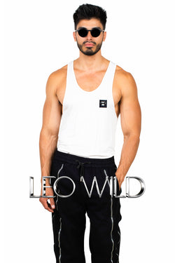 Men's Racer Back Tank Top: White Modal Sexy Top for Men