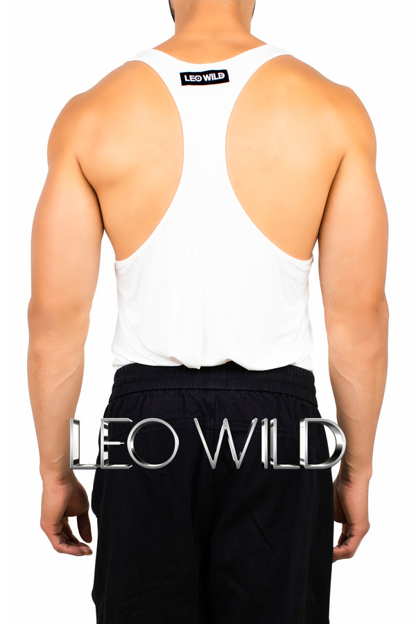 Men's Racer Back Tank Top: White Modal Sexy Top for Men