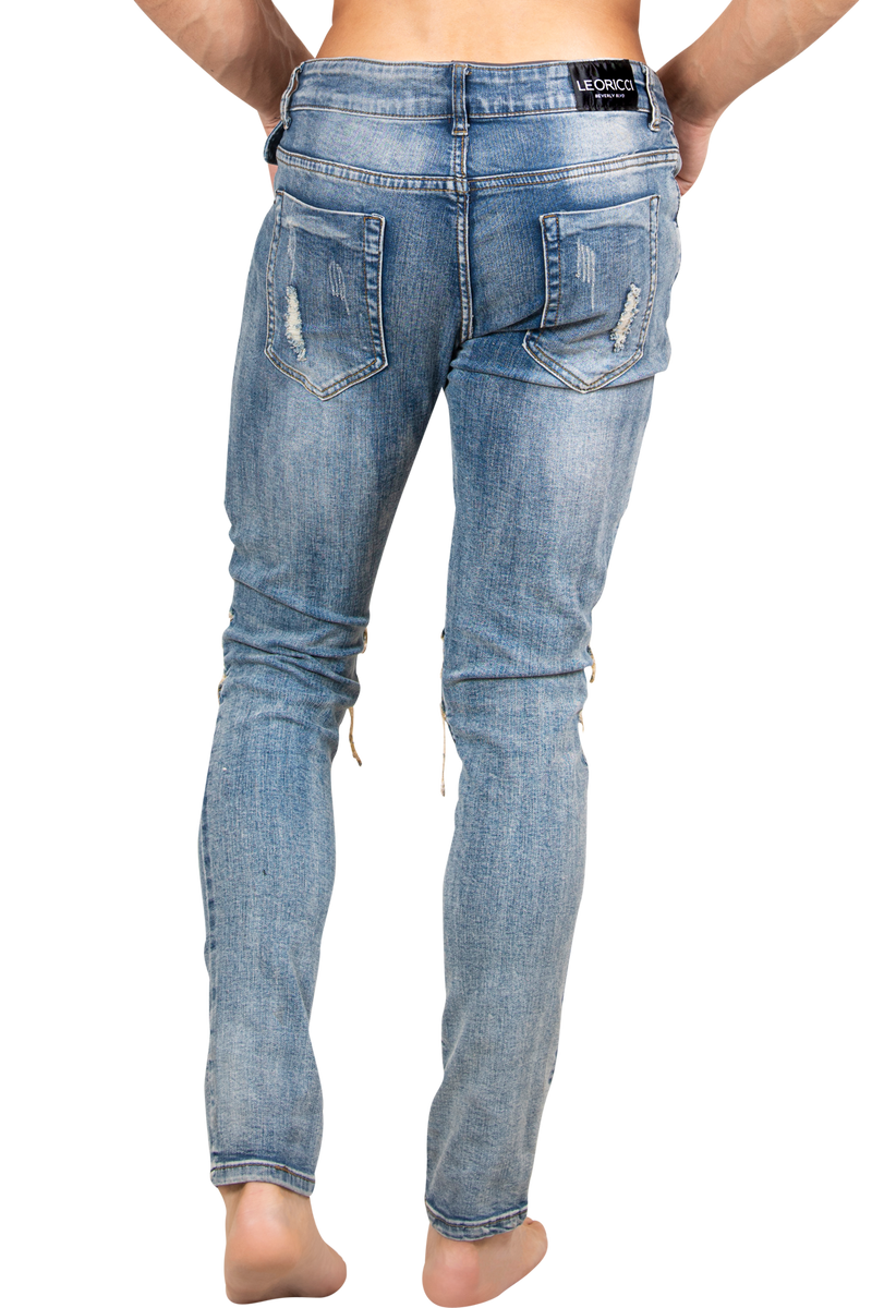 ZZZZMen's Skinny Jeans | Hand Distressed Blue Designer Denim Skinny Jeans for Men-Men's Pants-Men's Skinny Jeans | Hand Distressed Blue Designer Denim Skinny Jeans for Men | LEO WILD™-LEO WILD™ | Designer Clothing Boutique Online