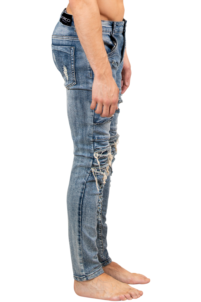 ZZZZMen's Skinny Jeans | Hand Distressed Blue Designer Denim Skinny Jeans for Men-Men's Pants-Men's Skinny Jeans | Hand Distressed Blue Designer Denim Skinny Jeans for Men | LEO WILD™-LEO WILD™ | Designer Clothing Boutique Online