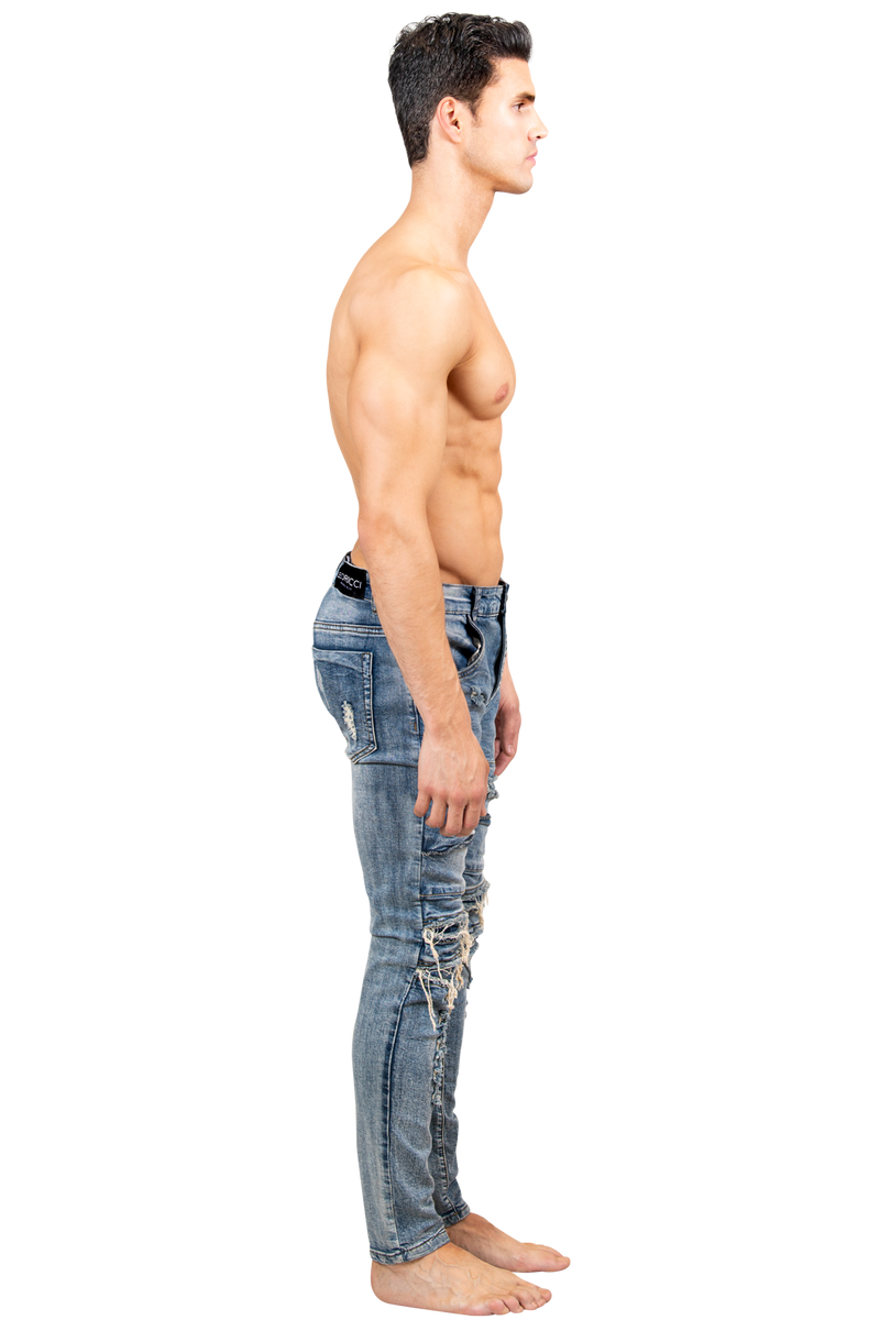 ZZZZMen's Skinny Jeans | Hand Distressed Blue Designer Denim Skinny Jeans for Men-Men's Pants-Men's Skinny Jeans | Hand Distressed Blue Designer Denim Skinny Jeans for Men | LEO WILD™-LEO WILD™ | Designer Clothing Boutique Online